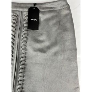 Very J Gray A-Line Mini Skirt Faux‎ Suede Lace Up Detail Cement Casual Size L